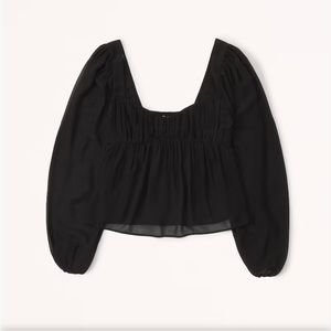 Abercrombie sheer black puff sleeve long sleeve top peplum